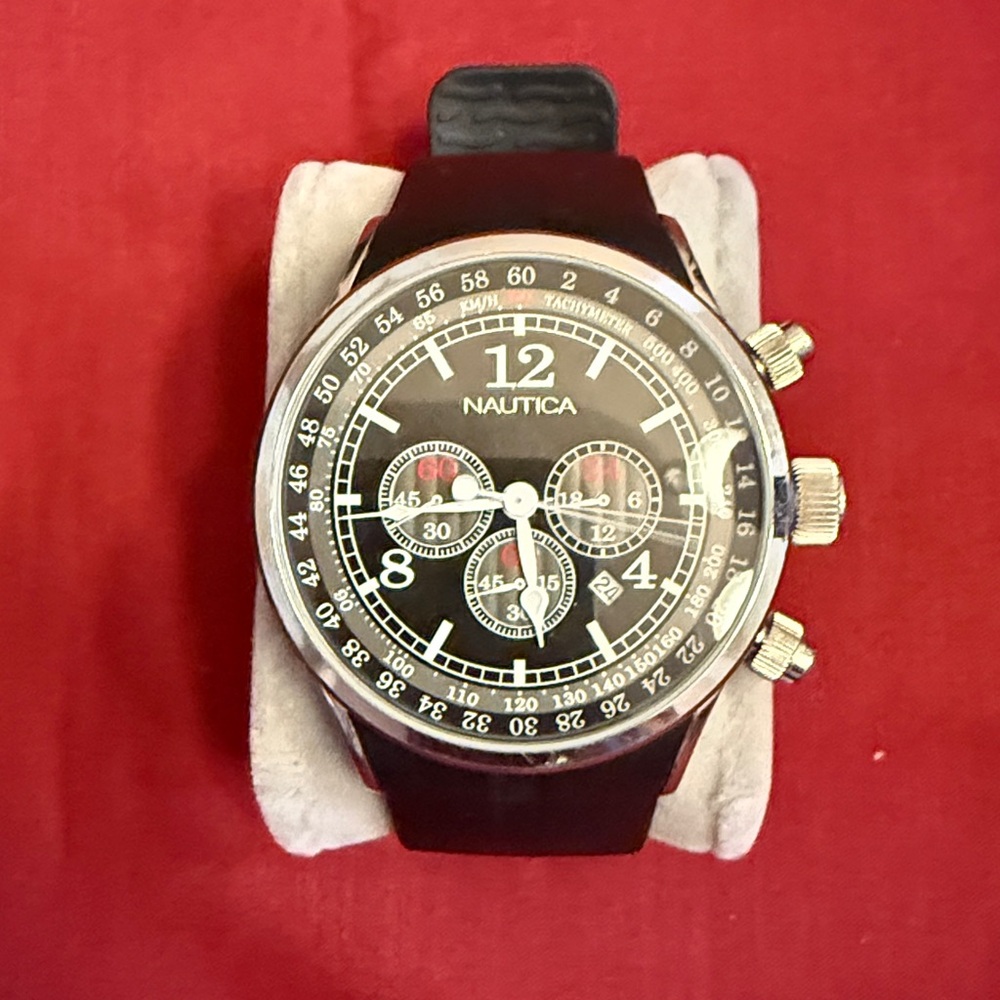 Nautica Men's Black Dial Chronograph with Silver Case